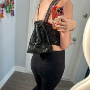 Black Sequin Mini Chain Backpack with Snakeskin Leather by Whiting & Davis